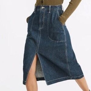 Madewell Denim Midi Skirt Utility Workwear Collection Md Wash Front Slit Size 26